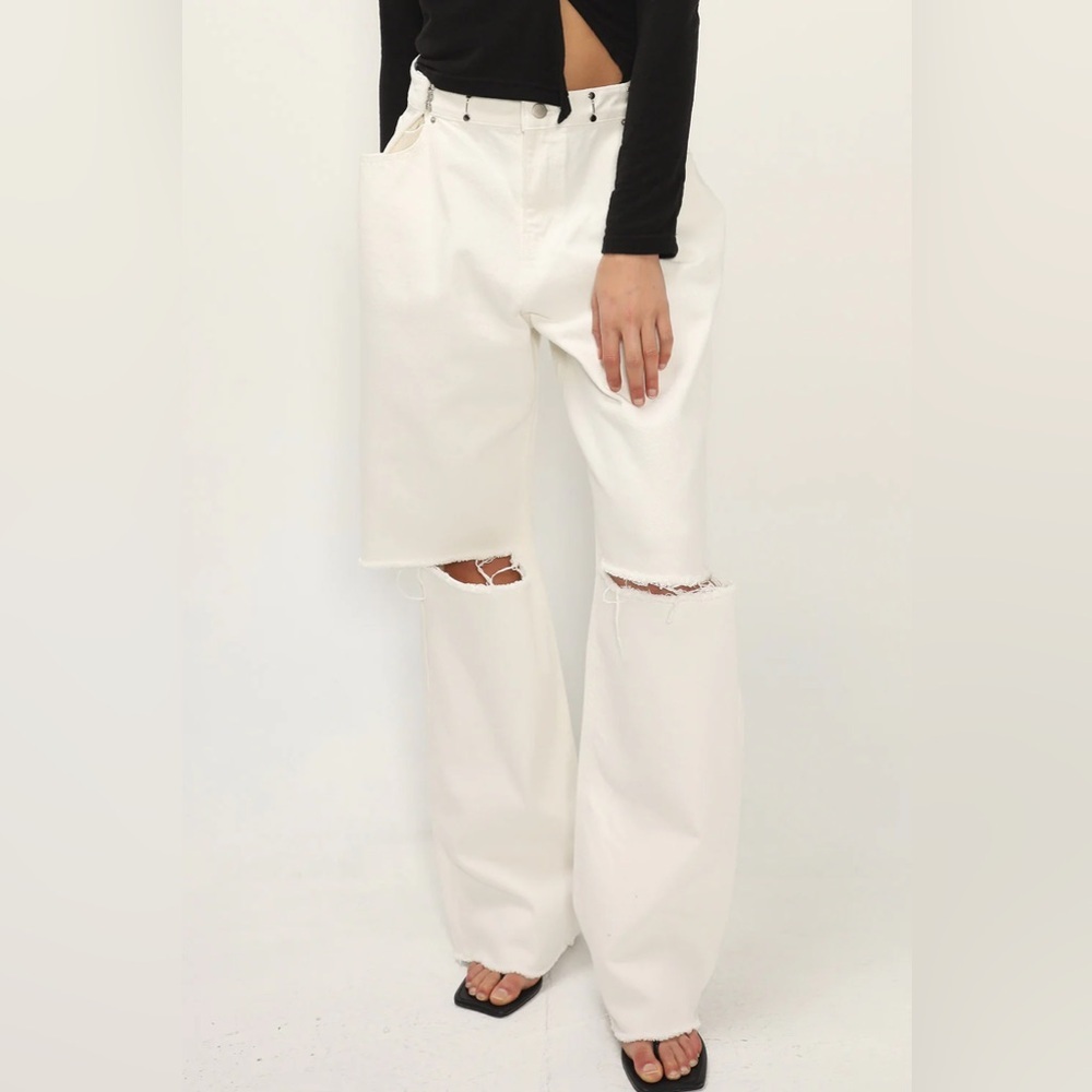 NWT Storets Vera Slash White denim Cutout baggy oversized  Jeans S M